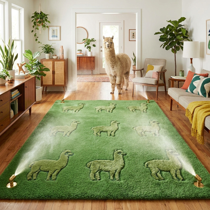 Indoor Lawn Rug – Llama Watering System